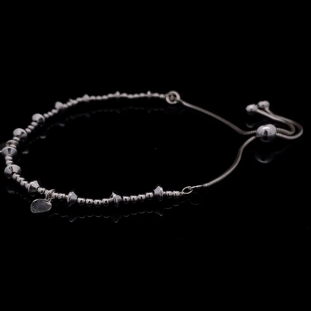 Pulsera de Plata Cola de Ratón Pellet con Rombos Lisos y Corazones