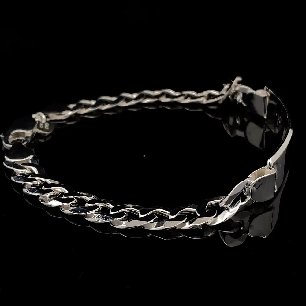 Pulsera de Plata Groumet con Placa Rectangular