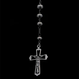Cadena Rosario de Plata con Esferas Ensanchadas Lisas, Medalla y Cruz