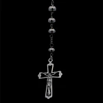 Cadena Rosario de Plata con Esferas Ensanchadas Lisas, Medalla y Cruz