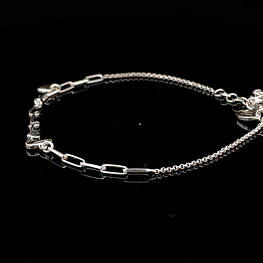 Pulsera de Plata Limada con LOVE Central y Corazón Colgante