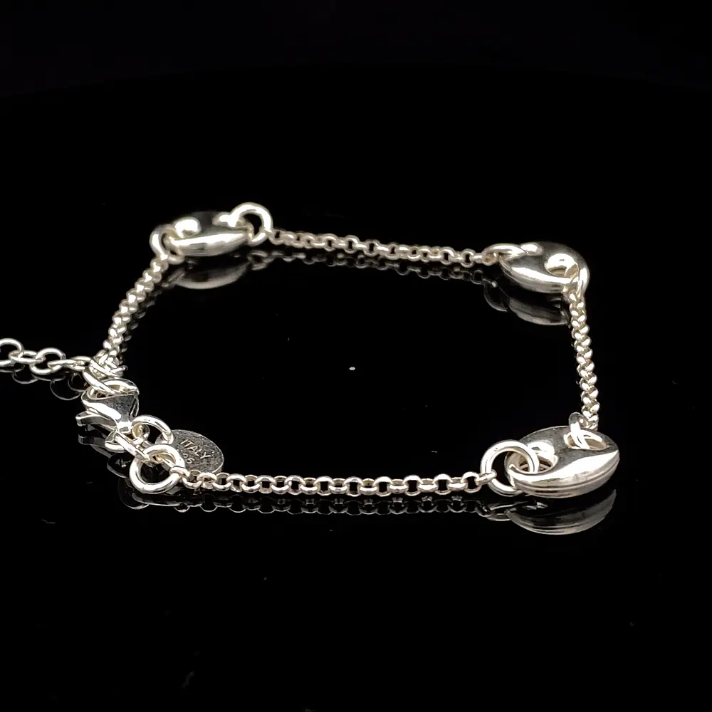Pulsera de Plata Rolo con Tres Detalles Marinero