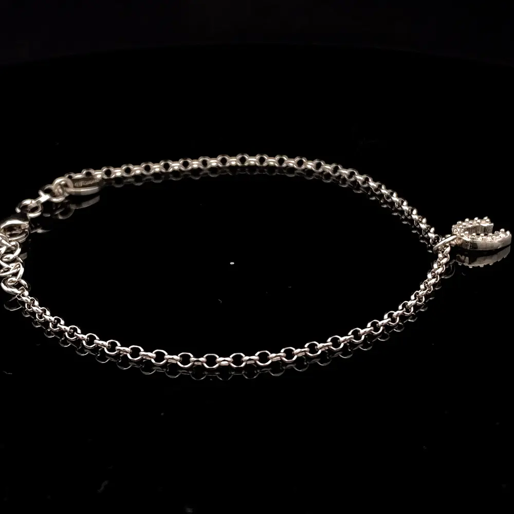 Pulsera de Plata Rolo Rodinada con Herradura Colgante y Circones