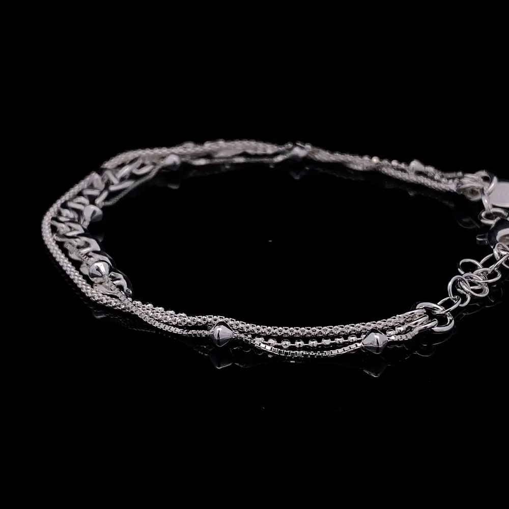 Pulsera de Plata Triple Tejido Militar con Banana, Cuerda y Veneciano con Rombo