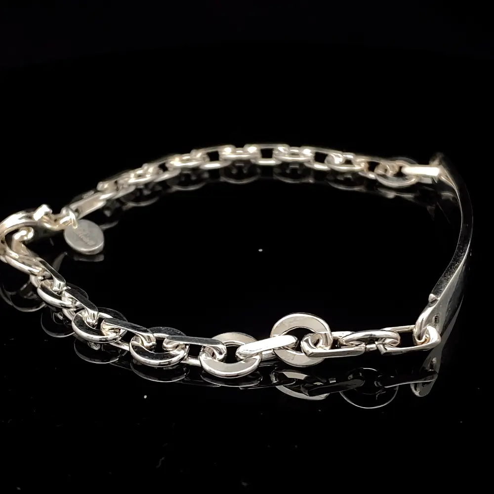 Pulsera de Plata Rolo Grande Plano con Placa Centra