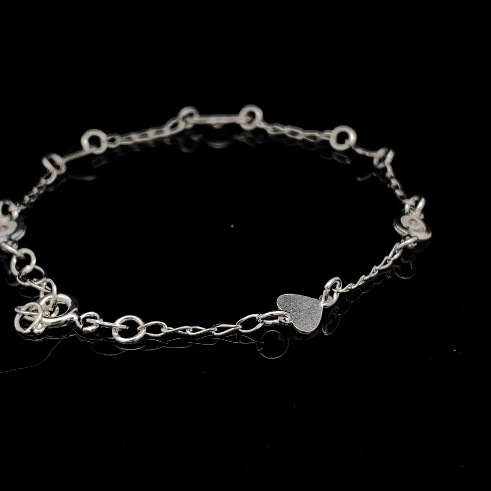 Pulsera de Plata Bilbao con Corazones y Circones Bisel Intercalados