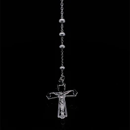 Cadena Rosario de Plata con Esferas Lisas, Medalla y Cruz