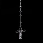 Cadena Rosario de Plata con Esferas Lisas, Medalla y Cruz