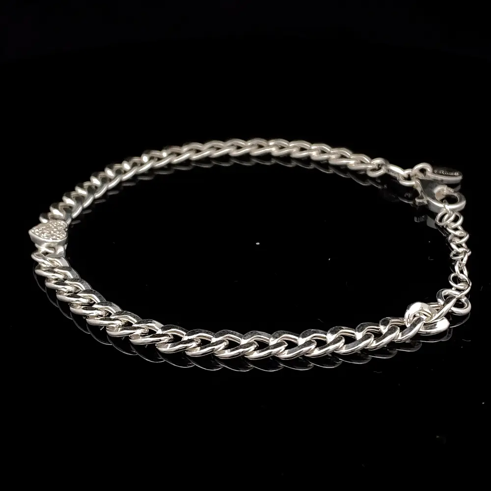 Pulsera de Plata Groumet con Corazón Pequeño Central y Circones
