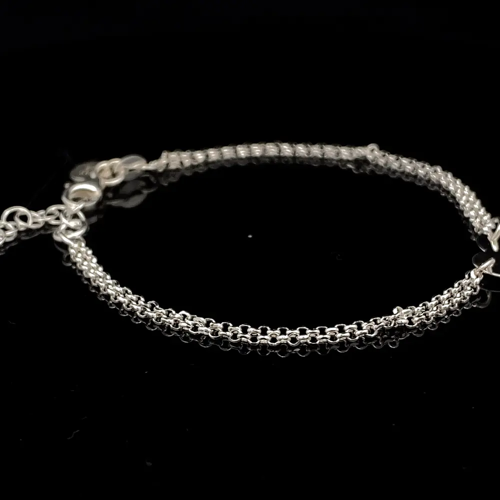 Pulsera de Plata Rolo Doble con Corazón Liso Central