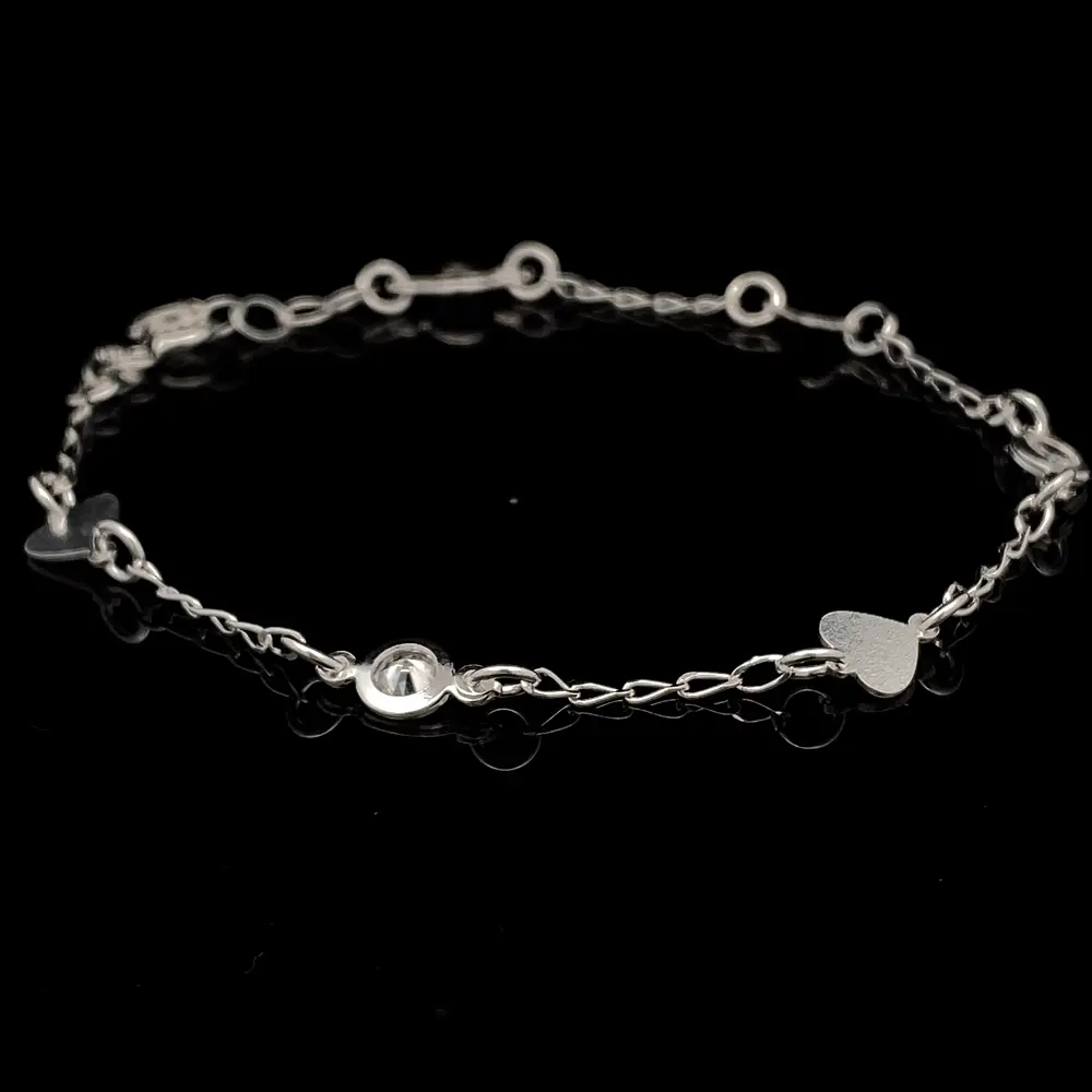 Pulsera de Plata Bilbao con Corazones y Circones Bisel Intercalados