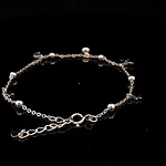 Pulsera de Plata Limada con Esferas Intercaladas, Luna, Estrella y Esfera Colgante