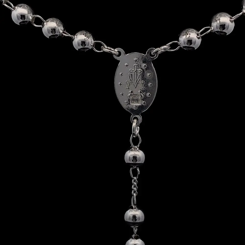Cadena Rosario de Plata con Esferas Ensanchadas Lisas, Medalla y Cruz