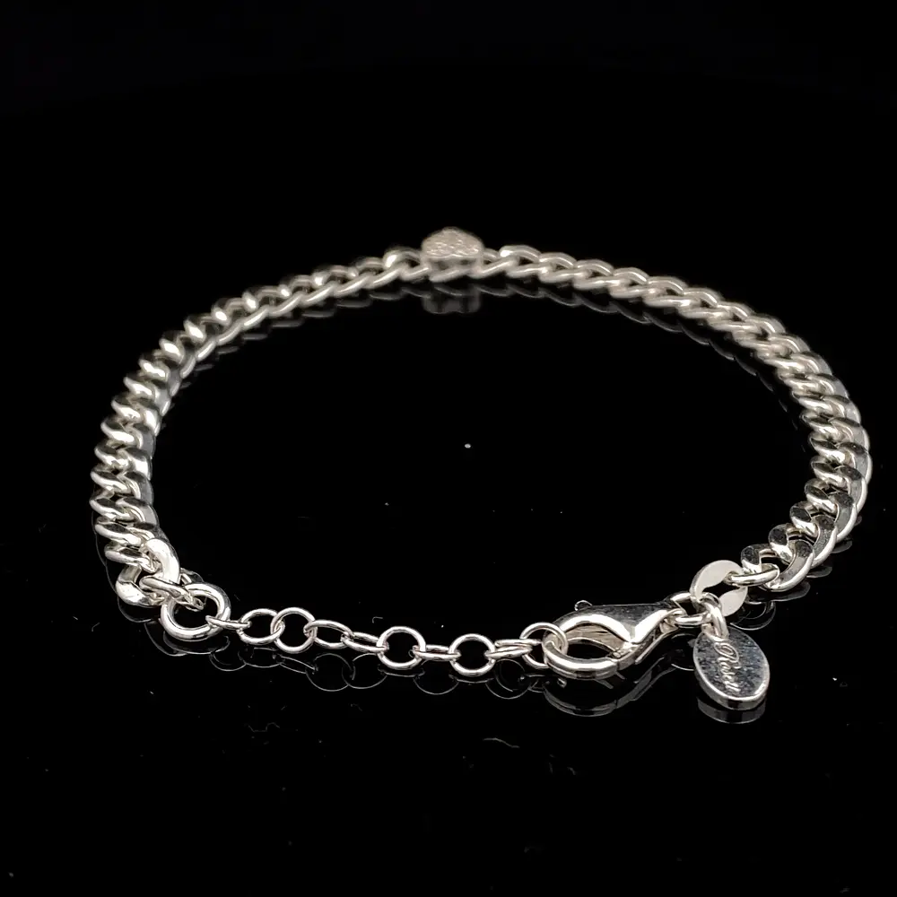 Pulsera de Plata Groumet con Corazón Pequeño Central y Circones
