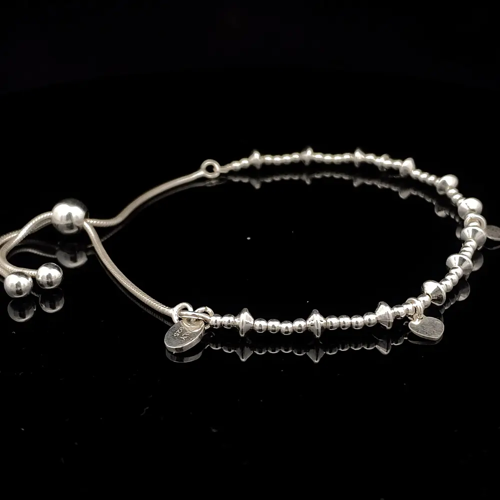 Pulsera de Plata Cola de Ratón Pellet con Rombos Lisos y Corazones