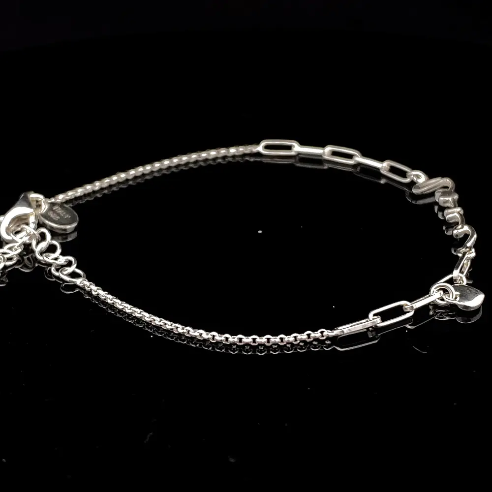 Pulsera de Plata Limada con LOVE Central y Corazón Colgante