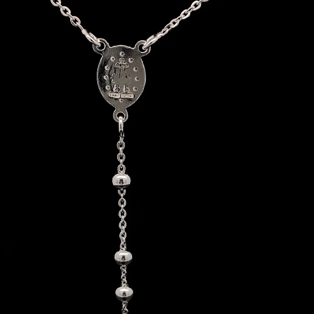 Cadena Rosario de Plata con Esferas Lisas, Medalla y Cruz