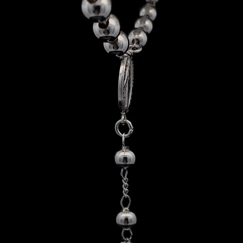 Cadena Rosario de Plata con Esferas Ensanchadas Lisas, Medalla y Cruz