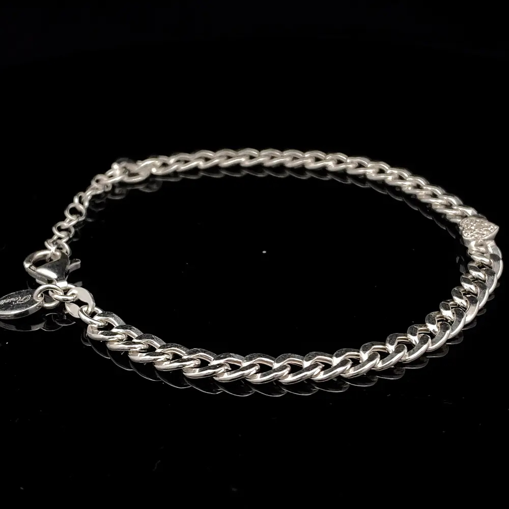 Pulsera de Plata Groumet con Corazón Pequeño Central y Circones