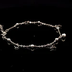 Pulsera de Plata Limada con Esferas Intercaladas, Luna, Estrella y Esfera Colgante