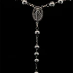 Cadena Rosario de Plata con Esferas Ensanchadas Lisas, Medalla y Cruz