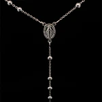 Cadena Rosario de Plata con Esferas Lisas, Medalla y Cruz