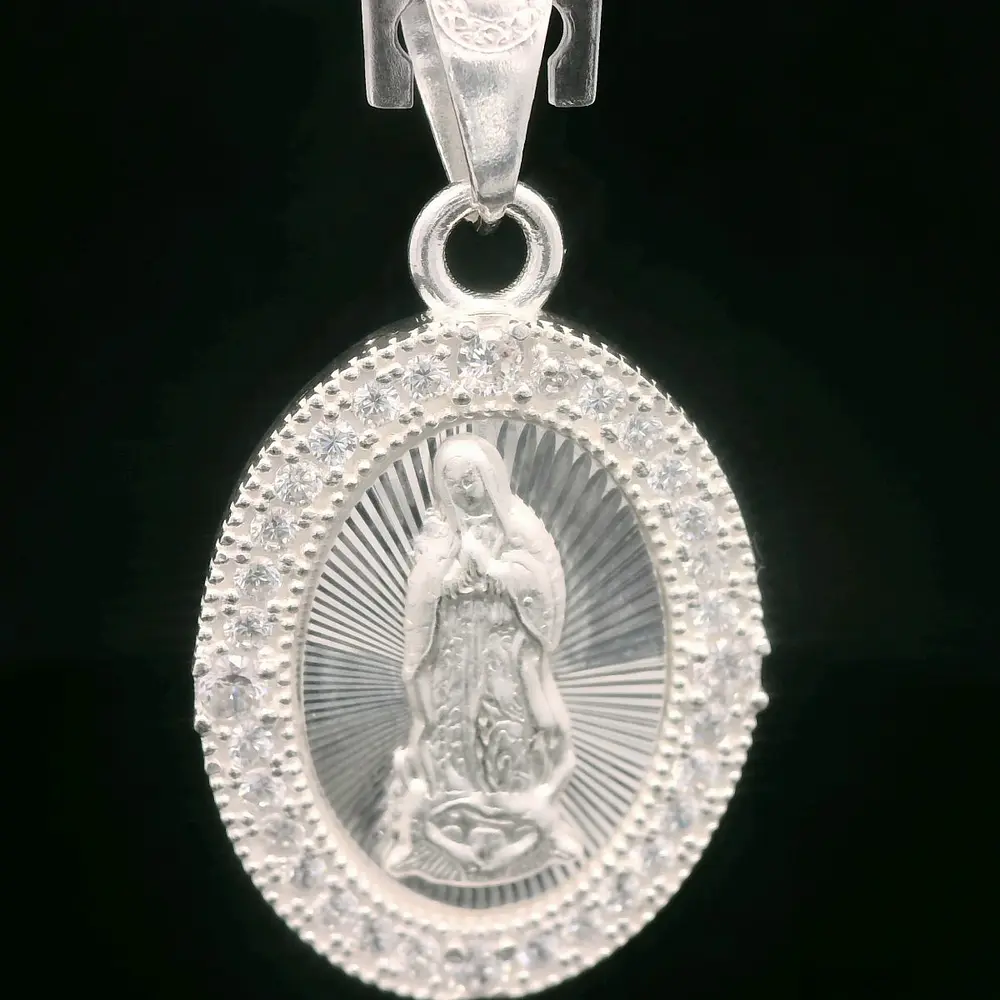Colgante de Plata Virgen con Halo Incoloro