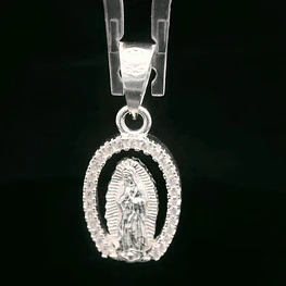 Colgante de Plata Virgen de Guadalupe Troquelada con Halo de Circones