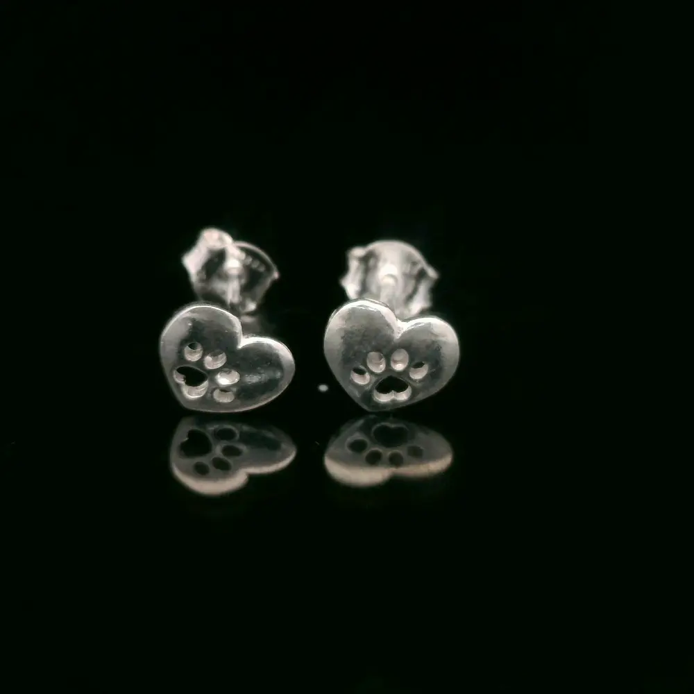 Aros de Plata Corazón con Huella de Perro