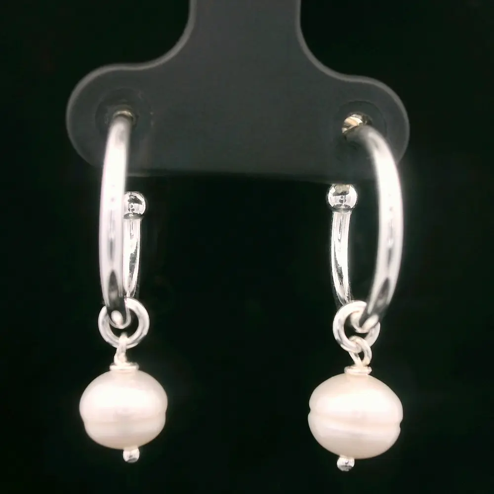 Aros de Plata Semi Argolla con Perla