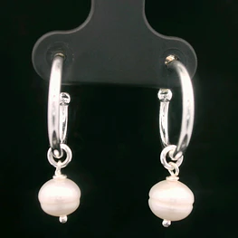 Aros de Plata Semi Argolla con Perla