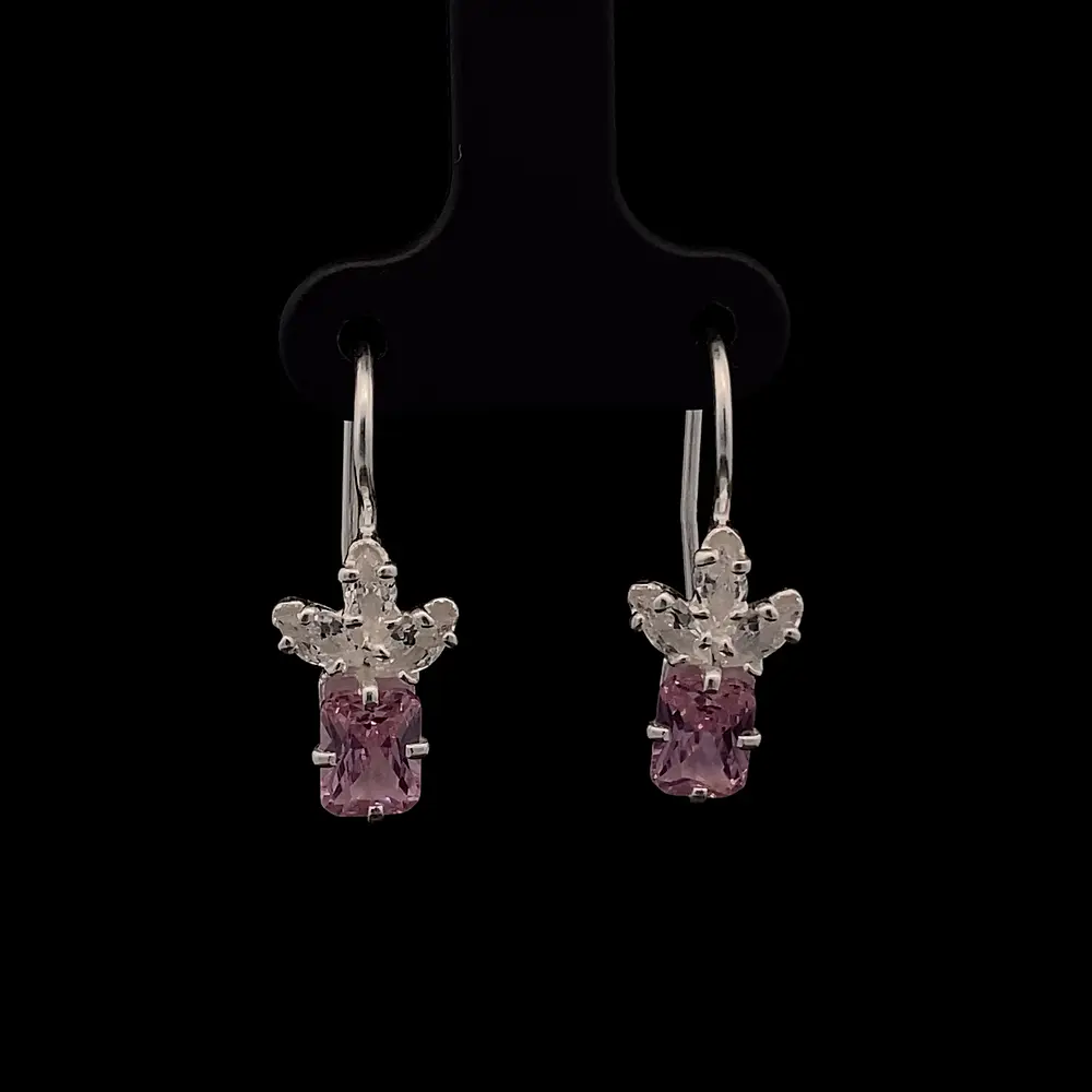 Aros de Plata con Circón Cuadrado de Color
