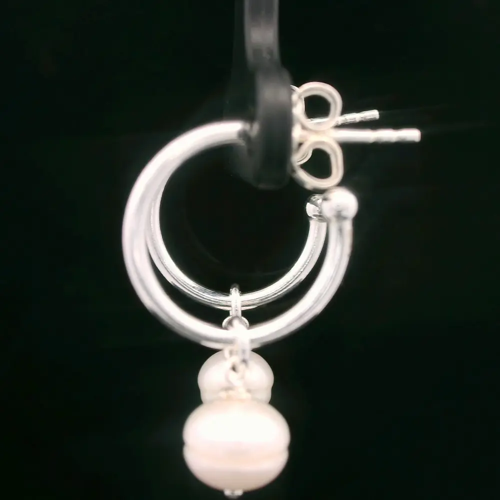 Aros de Plata Semi Argolla con Perla