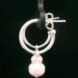Aros de Plata Semi Argolla con Perla