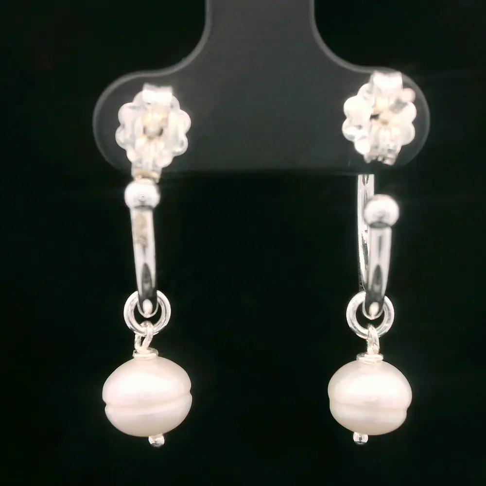 Aros de Plata Semi Argolla con Perla