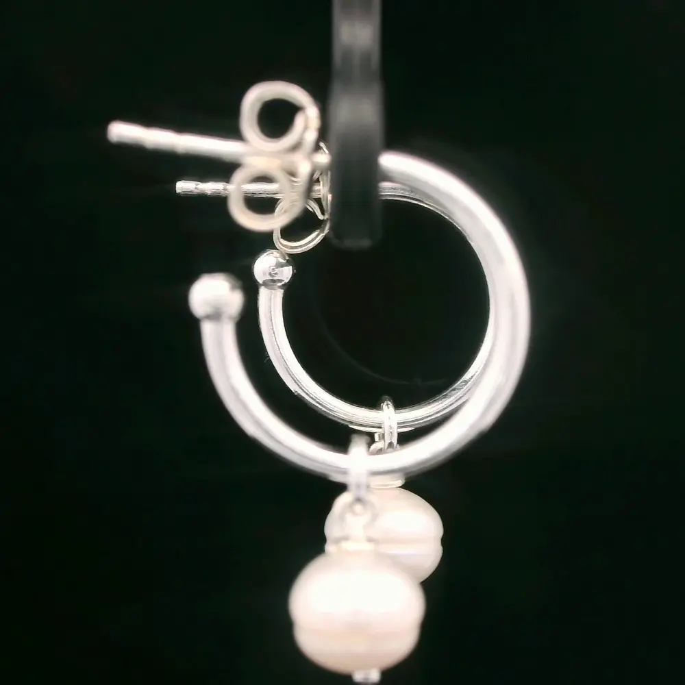 Aros de Plata Semi Argolla con Perla