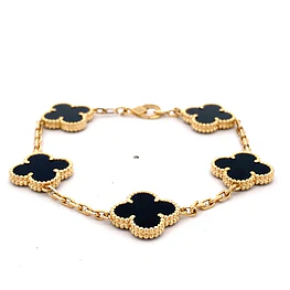 Pulsera Oro 18K con Ónix Trébol