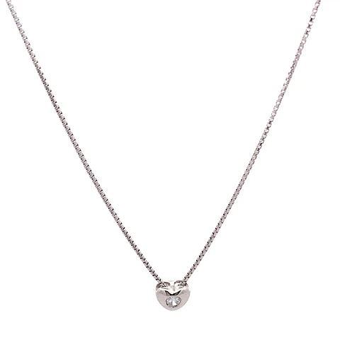 Cadena Oro Blanco 18K con Dije Corazón y Diamante