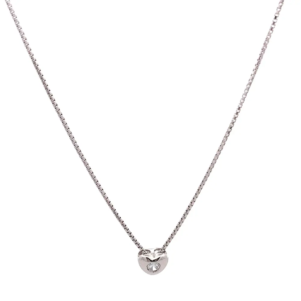 Cadena Oro Blanco 18K con Dije Corazón y Diamante