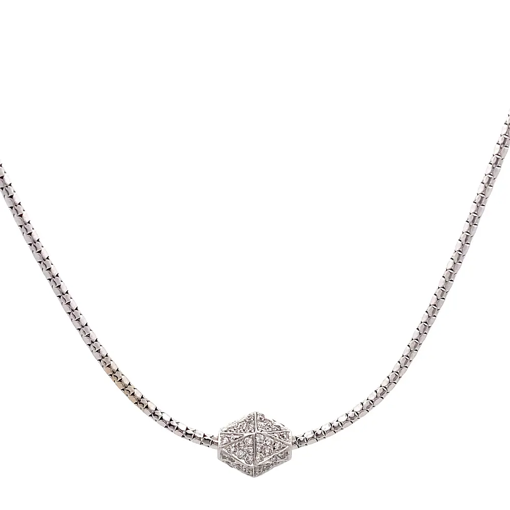 Cadena Oro Blanco 18K Popcorn con 96 Diamantes