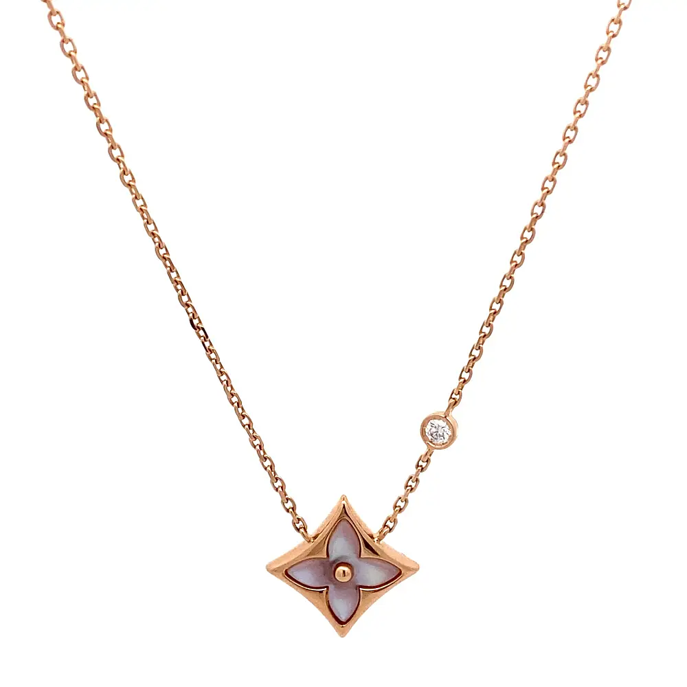 Cadena Oro 18K con Diamante y Nácar Rosa