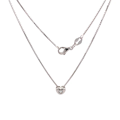 Cadena Oro Blanco 18K con Dije Corazón y Diamante