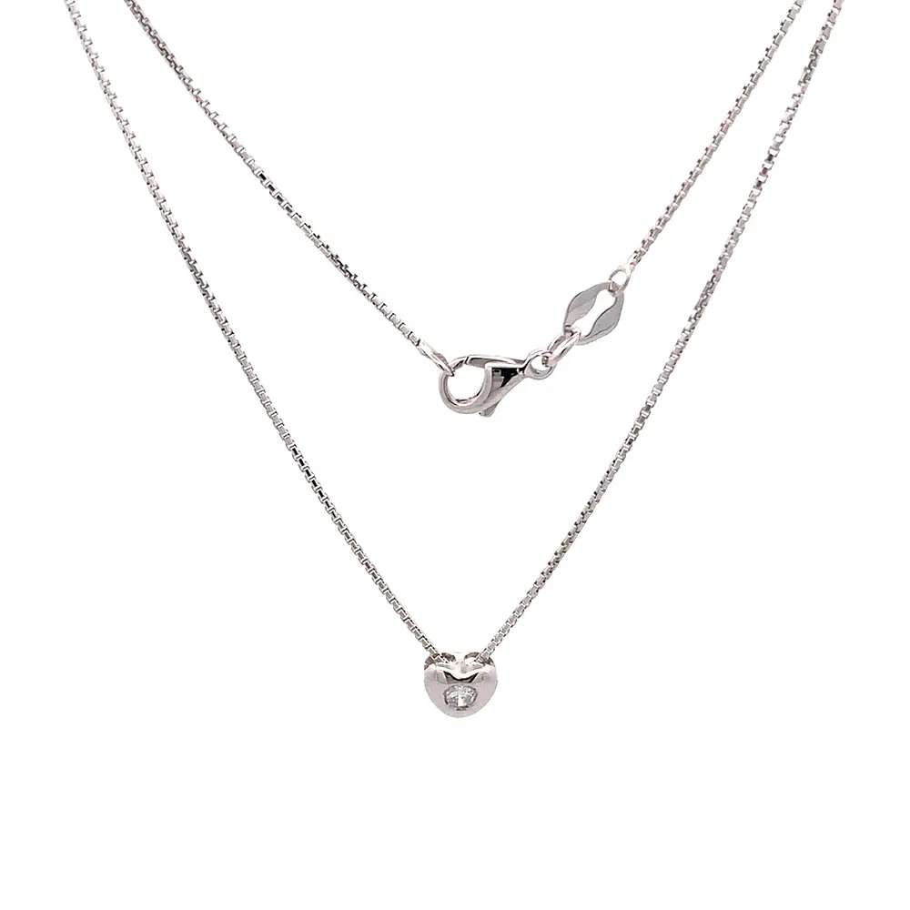 Cadena Oro Blanco 18K con Dije Corazón y Diamante