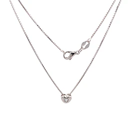 Cadena Oro Blanco 18K con Dije Corazón y Diamante