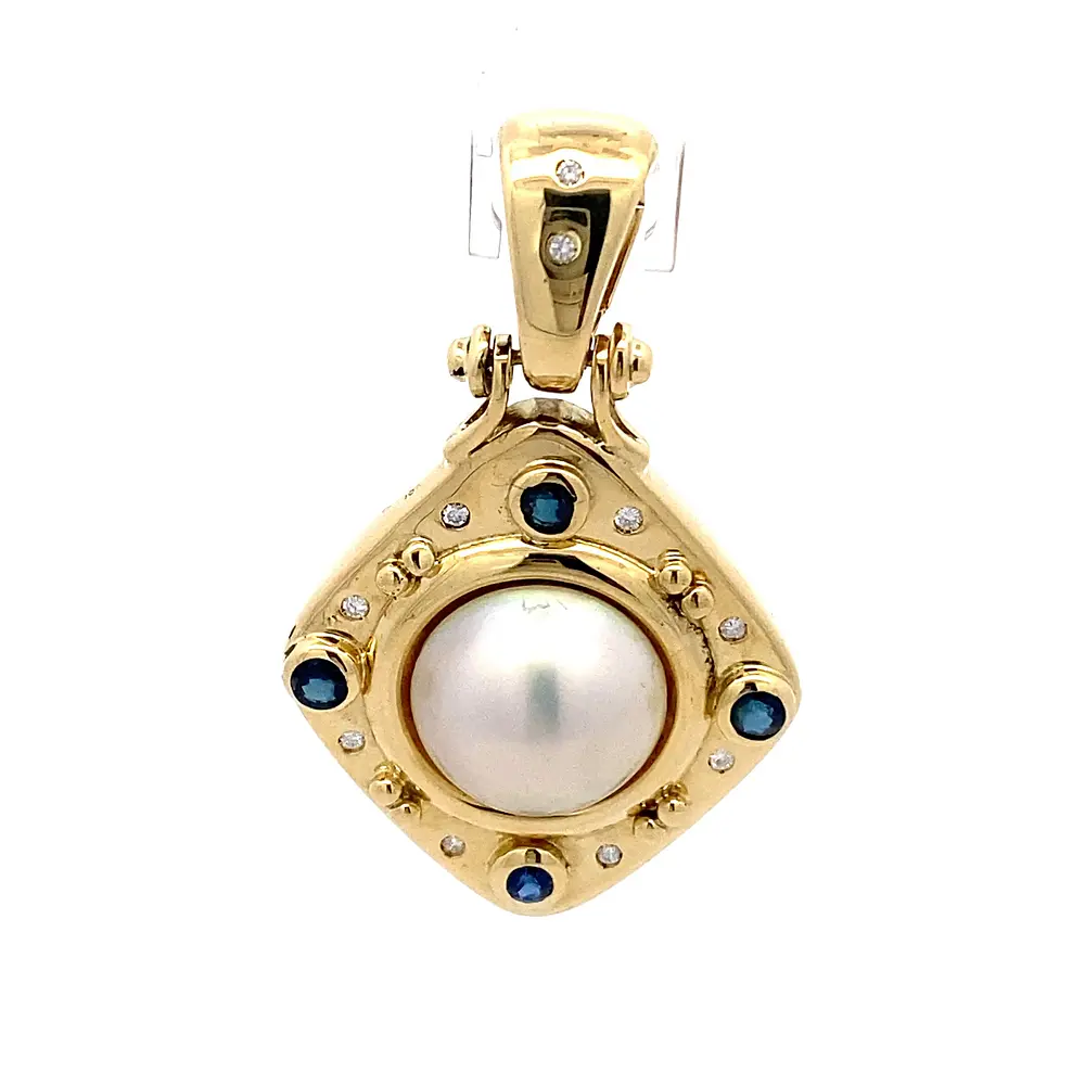 Colgante Oro 18K Rombo con Diamantes y Zafiros