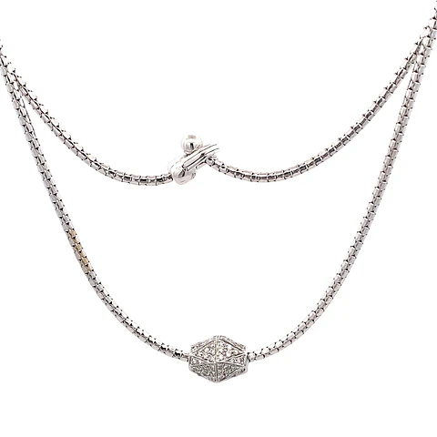Cadena Oro Blanco 18K Popcorn con 96 Diamantes
