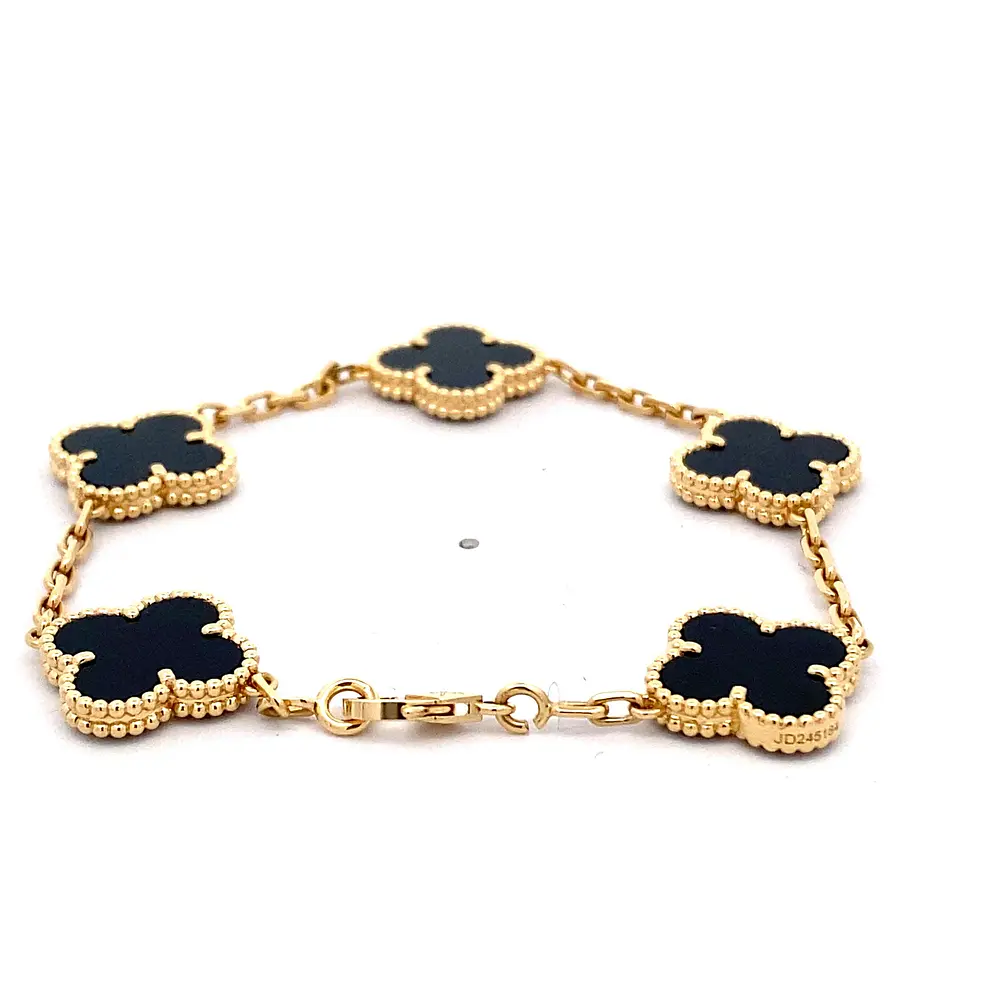 Pulsera Oro 18K con Ónix Trébol