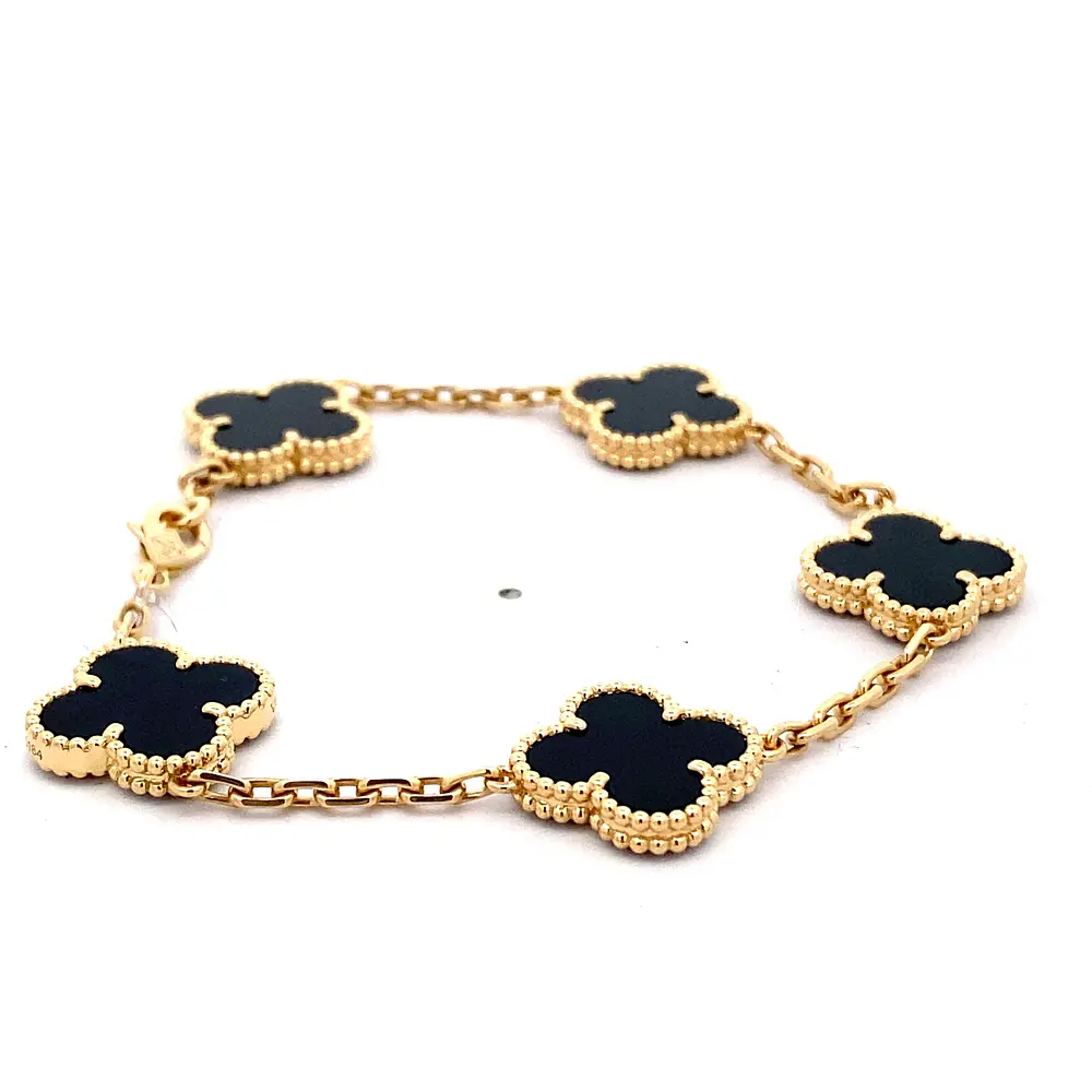 Pulsera Oro 18K con Ónix Trébol