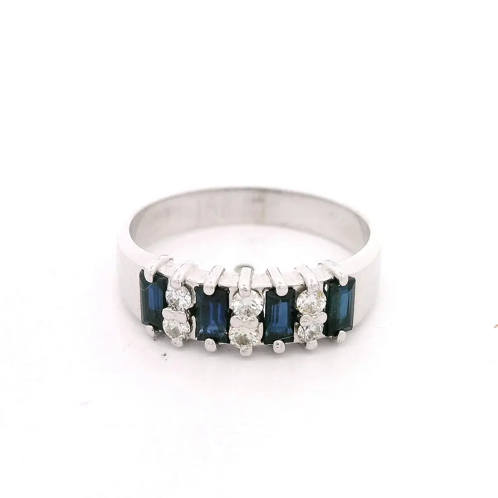 Anillo 18K Cintillo Zafiros y Diamantes