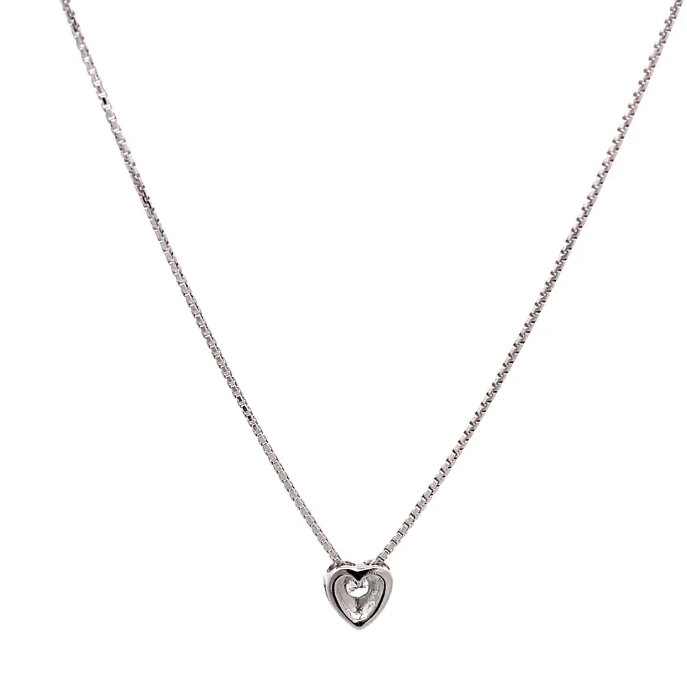 Cadena Oro Blanco 18K con Dije Corazón y Diamante